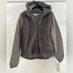 Zella Faux Shearling Bomber Jacket Gray Silver Size S NWT